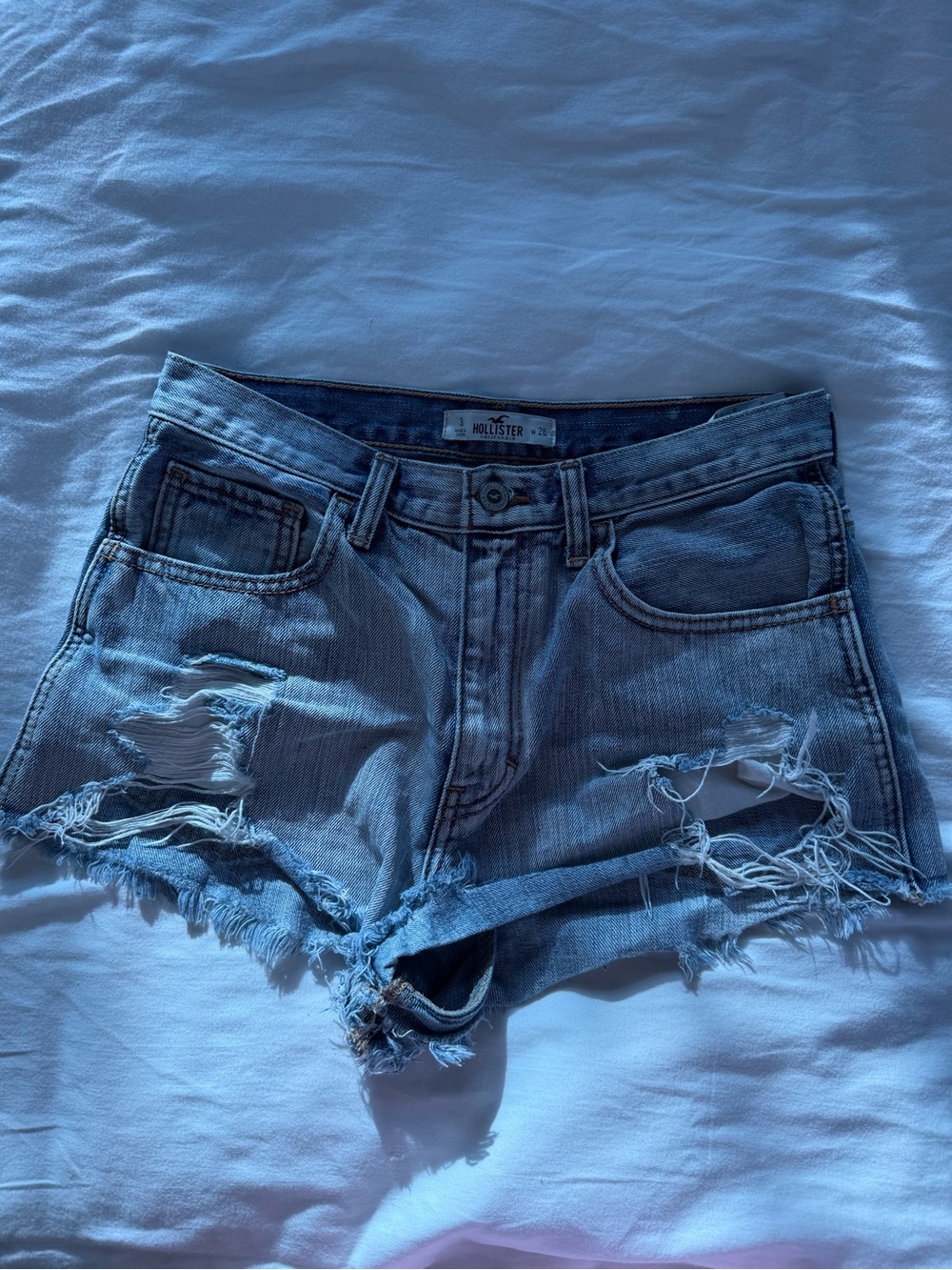 Hollister Women's Distressed Denim Cutoff Shorts - Light Blue